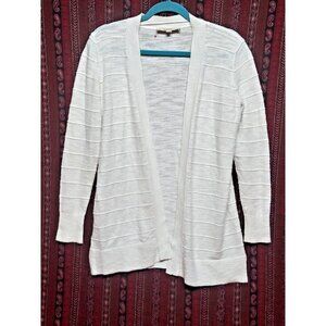 Loft Open Front Cardigan textured ribbed White Business Casual cozy cotton blend